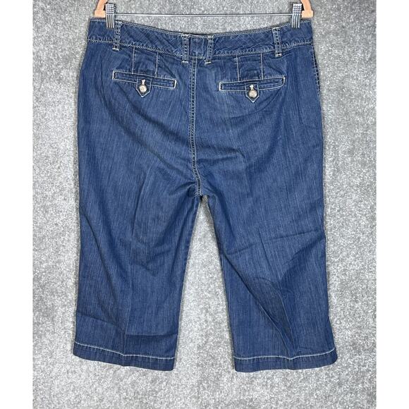Eddie Bauer Capri Jeans Womens Size 14 Blue Denim Trouser Style Pockets Stretch - Picture 2 of 7